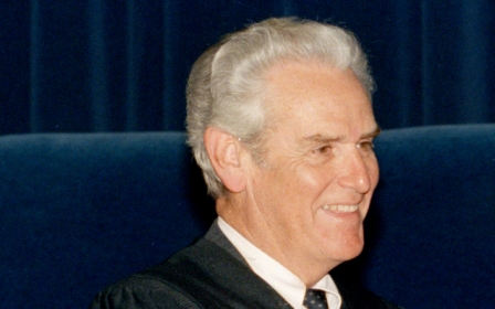 Malcolm Lucas at his 1987 swearing-in ceremonies as state Supreme Court chief justice. (AP Photo)