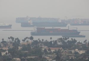 Freighters dock off the Southern California coast on a smoggy day. (Photo: Matt Gush, via Shutterstock)